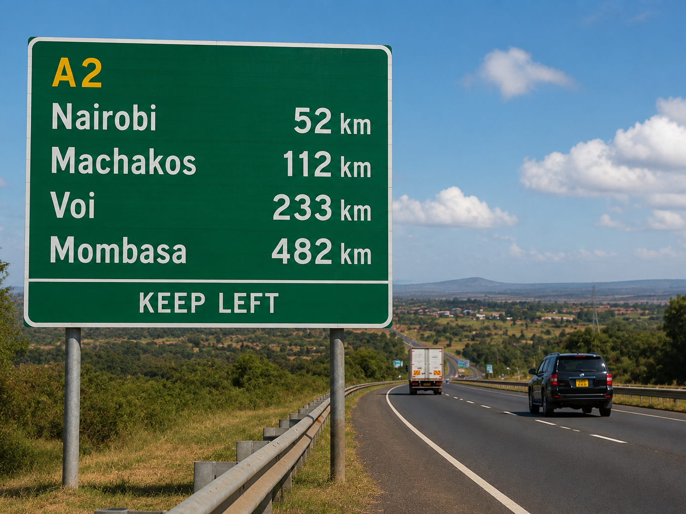 road signage for foreign self drive visitors in Kenya