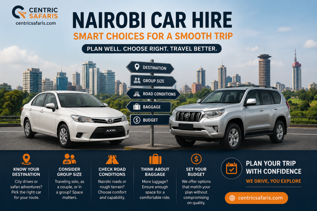 Traveler planning a car hire trip in Nairobi using a route map