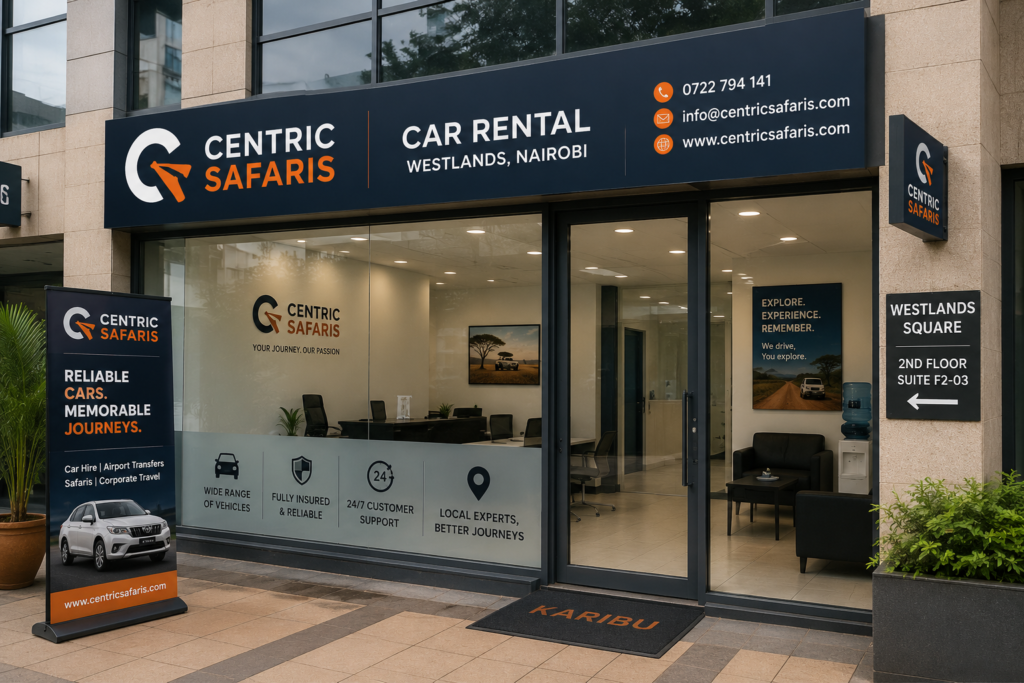 Car hire pickup location in Nairobi CBD with rental vehicles ready